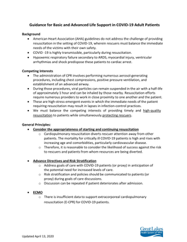 Guidance for Basic and Advanced Life Support in COVID-19 Adult Patients