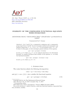 Stability of the Cosine-Sine Functional Equation with Involution