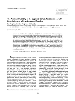 The Nominal Invalidity of the Cyprinid Genus, Parasinilabeo, With