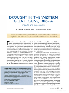 DROUGHT in the WESTERN GREAT PLAINS, 1845-56 Impacts and Implications