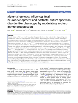 Maternal Genetics Influences Fetal Neurodevelopment and Postnatal