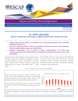 El Niño 2014/2015: IMPACT OUTLOOK and POLICY IMPLICATIONS for PACIFIC ISLANDS