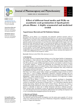 Effect of Different Basal Media and Pgrs on Asymbiotic Seed