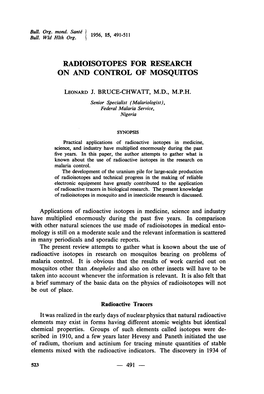 Radioisotopes for Research on and Control of Mosquitos