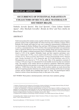 Occurrence of Intestinal Parasites in Collectors of Recyclable Materials In