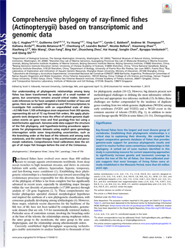 Comprehensive Phylogeny of Ray-Finned Fishes (Actinopterygii) Based on Transcriptomic and Genomic Data