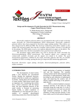 Design and Development of Textile Electrodes for EEG Measurement Using Copper Plated Polyester Fabrics N