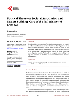 Political Theory of Societal Association and Nation-Building: Case of the Failed State of Lebanon