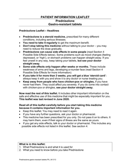 PATIENT INFORMATION LEAFLET Prednisolone Gastro-Resistant Tablets