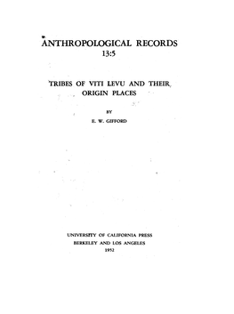 Tribes of Viti Levu and Their-, Origin Places