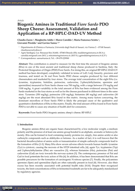 Biogenic Amines in Traditional Fiore Sardo PDO Sheep Cheese: Assessment, Validation and Application of a RP-HPLC-DAD-UV Method