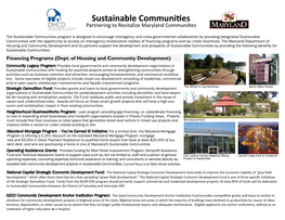 Sustainable Communities Partnering to Revitalize Maryland Communities