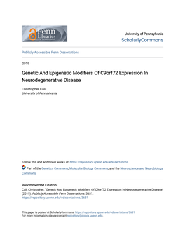 Genetic and Epigenetic Modifiers of C9orf72 Expression in Neurodegenerative Disease