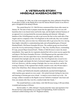 A Veteran's Story. Hinsdale Massachusetts