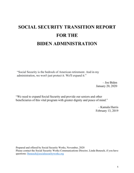 Social Security Transition Report for the Biden Administration