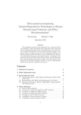 Data Manual Accompanying “Assisted Reproductive Technologies in Europe