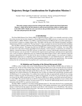 Trajectory Design Considerations for Exploration Mission 1