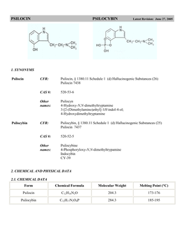 PSILOCIN PSILOCYBIN Latest Revision: June 27, 2005