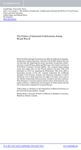 The Politics of Industrial Collaboration During World War II: Ford France, Vichy and Nazi Germany Talbot Imlay and Martin Horn Frontmatter More Information