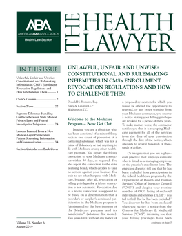 Health Lawyer (ISSN: 0736-3443) Is Published by the American Bar Association Health Law Section, 321 N