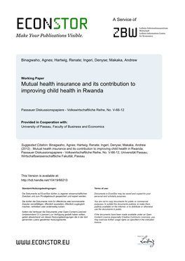 Mutual Health Insurance and Its Contribution to Improving Child Health in Rwanda