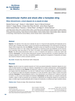 Idioventricular Rhythm and Shock After a Honeybee Sting Ritmo Idioventricular Y Shock Después De Un Piquete De Abeja