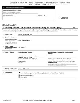 Voluntary Petition for Non-Individuals Filing for Bankruptcy 4/16 If More Space Is Needed, Attach a Separate Sheet to This Form