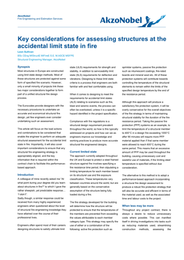 Key Considerations for Assessing Structures at the Accidental Limit State in Fire Leon Sullivan Bsc Ceng Mistructe Mifiree S.E