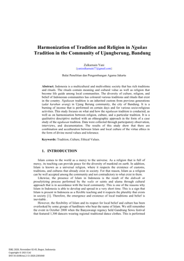 Harmonization of Tradition and Religion in Ngukus Tradition in the Community of Ujungberung, Bandung