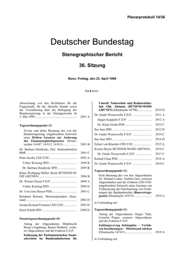 14. Wahlperiode – 36. Sitzung. Bonn, Freitag, Den 23. April 1999