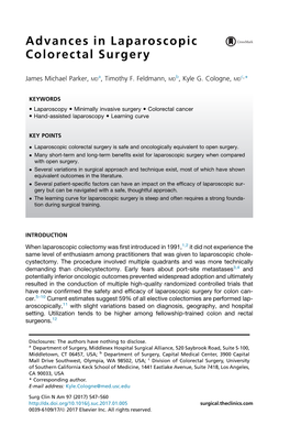 Advances in Laparoscopic Colorectal Surgery