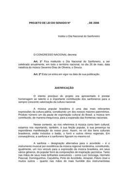 Projeto De Lei Do Senado Nº , De 2008