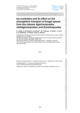 Ice Nucleation and Its Effect on the Atmospheric Transport of Fungal