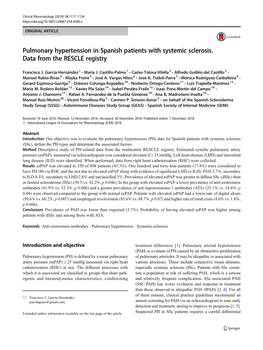 Pulmonary Hypertension in Spanish Patients with Systemic Sclerosis