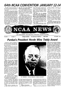 DECEMBER, 1969 Purdue’S President Hovde Wins Teddy Award