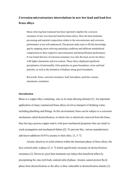 Corrosion-Microstructure Interrelations in New Low-Lead and Lead-Free Brass Alloys