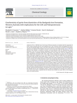 Geochemistry of Pyrite from Diamictites of the Boolgeeda Iron Formation, Western Australia with Implications for the GOE and Paleoproterozoic Ice Ages☆