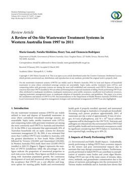 A Review of On-Site Wastewater Treatment Systems in Western Australia from 1997 to 2011