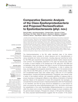 Comparative Genomic Analysis of the Class Epsilonproteobacteria and Proposed Reclassification to Epsilonbacteraeota (Phyl. Nov.)