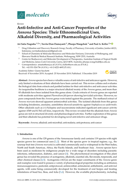 Anti-Infective and Anti-Cancer Properties of the Annona Species: Their Ethnomedicinal Uses, Alkaloid Diversity, and Pharmacological Activities
