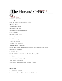 Celebrity Lists. the Harvard Crimson, December 15