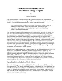 The Revolution in Military Affairs and Directed Energy Weapons