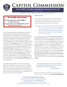The LORD Almighty--Omnipotent (Isaiah 40:25-26) FEBRUARY 21 , 2012 Paul Meinsen / PO Box 891 , Jefferson City, MO 65102 / Paul.Meinsen@Capitolcom.Org