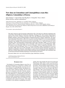 New Data on Limoniinae and Limnophilinae Crane Flies (Diptera: Limoniidae) of Korea