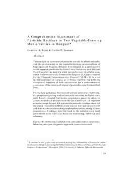 A Comprehensive Assessment of Pesticide Residues in Two Vegetable-Farming Municipalities in Benguet*