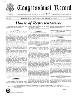 Congressional Record United States Th of America PROCEEDINGS and DEBATES of the 114 CONGRESS, SECOND SESSION