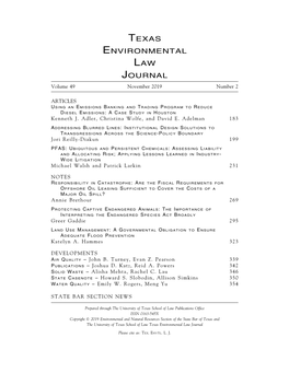 TEXAS ENVIRONMENTAL LAW JOURNAL Volume 49 November 2019 Number 2