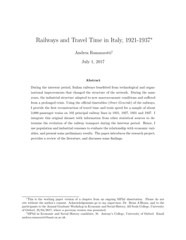Railways and Travel Time in Italy, 1921-1937⇤