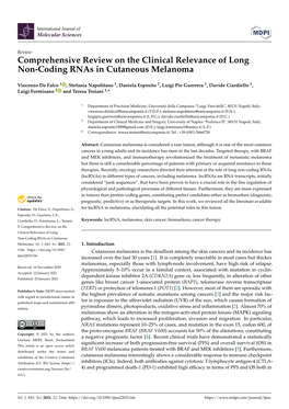 Comprehensive Review on the Clinical Relevance of Long Non-Coding Rnas in Cutaneous Melanoma