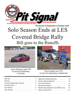Solo Season Ends at LES Covered Bridge Rally Bill Goes to the Runoffs